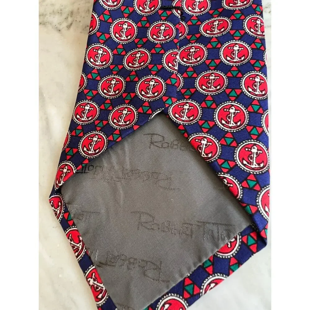 Vintage Robert Talbott Silk Tie Vibrant Nautical Anchor Print